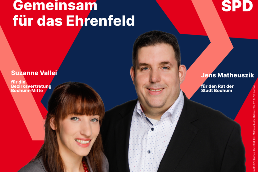 Plakat: Gemeinsam für das Ehrenfeld - Suzanne Vallei und Jens Matheuszik