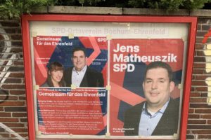Schaukasten (SPD Ortsverein Bochum-Ehrenfeld) zur Kommunalwahl am 13. September 2020