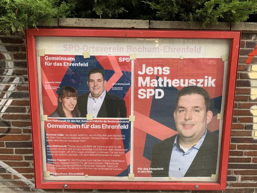 Schaukasten (SPD Ortsverein Bochum-Ehrenfeld) zur Kommunalwahl am 13. September 2020