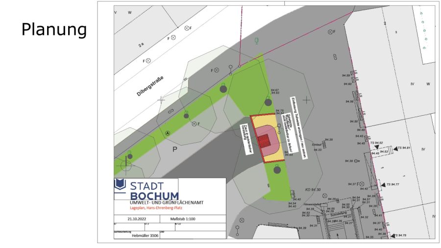 Planung für den Hans-Ehrenberg-Platz durch das Umwelt- und Grünflächenamt der Stadt Bochum