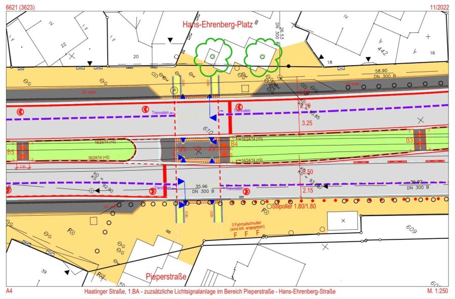 Planung für die Ampel (Lichtsignalanlage, LSA) an der Hattinger Straße (Übergang Hans-Ehrenberg-Platz / Pieperstraße)